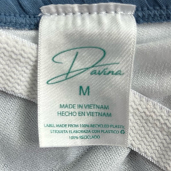 DAVINA Women’s 1-Piece Swimsuit Ribbed Blue Key-Hole Open Tie-Back Light Bra M - Picture 9 of 11